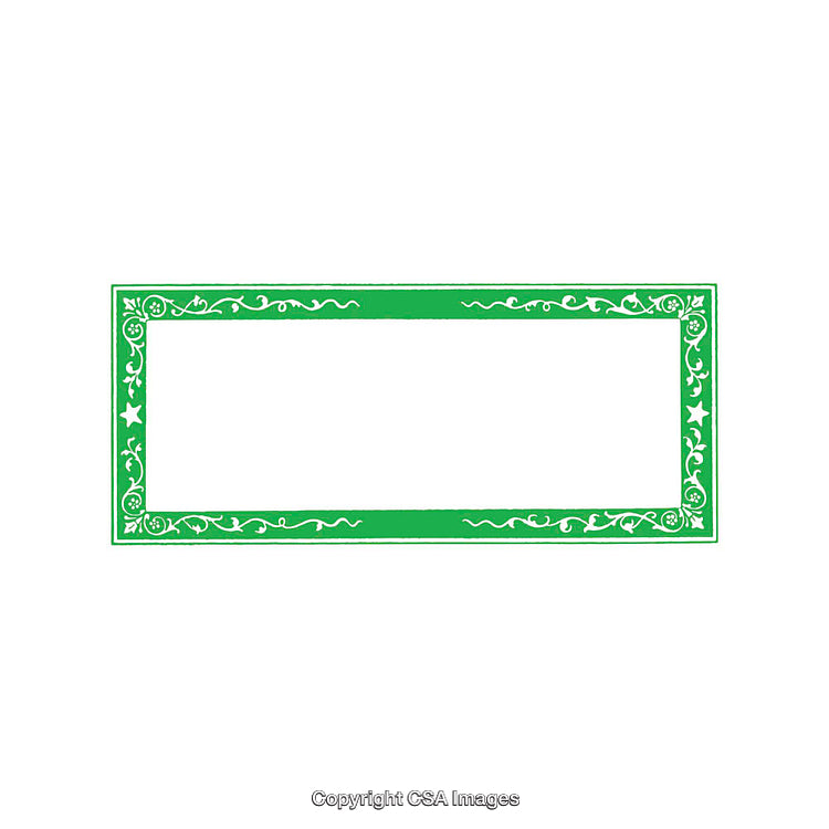 Green Decorative Rectangular Frame With Ornamental Floral Patterns and Symbols