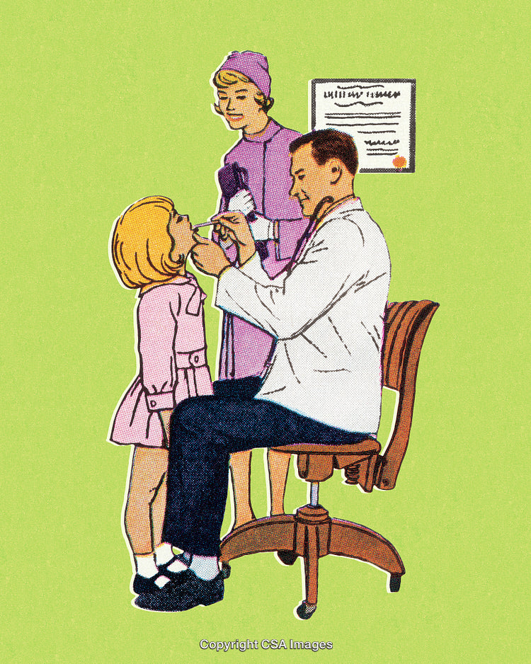 Cartoon Depiction of Child Receiving Medical Checkup in a Doctor's Office