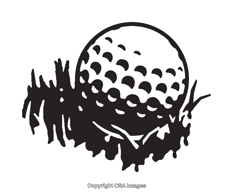 Black and White Line Art Illustration of a Golf Ball on Grass