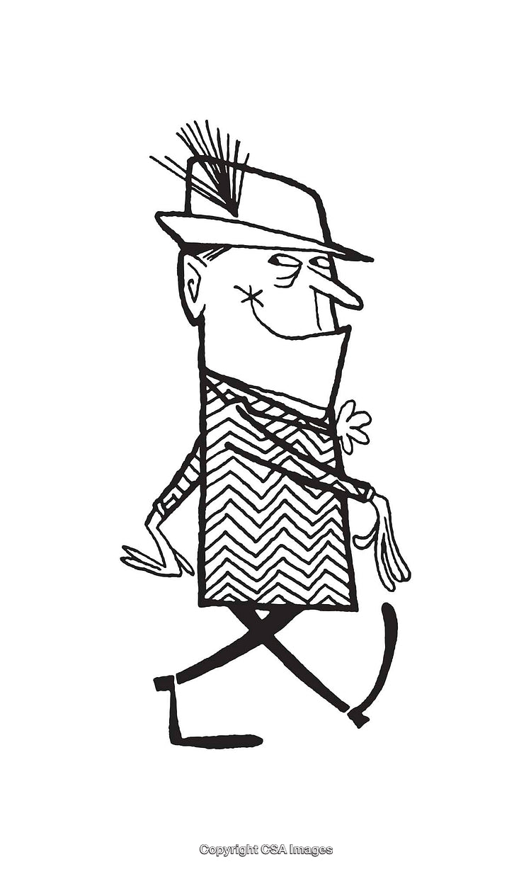 Stylized Black And White Line Art of a Distinguished Cartoon Character