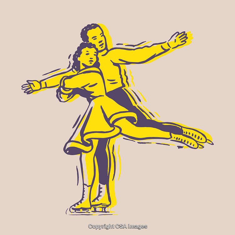 Artistic Line Art of Ice Skating Pair Dancing Gracefully