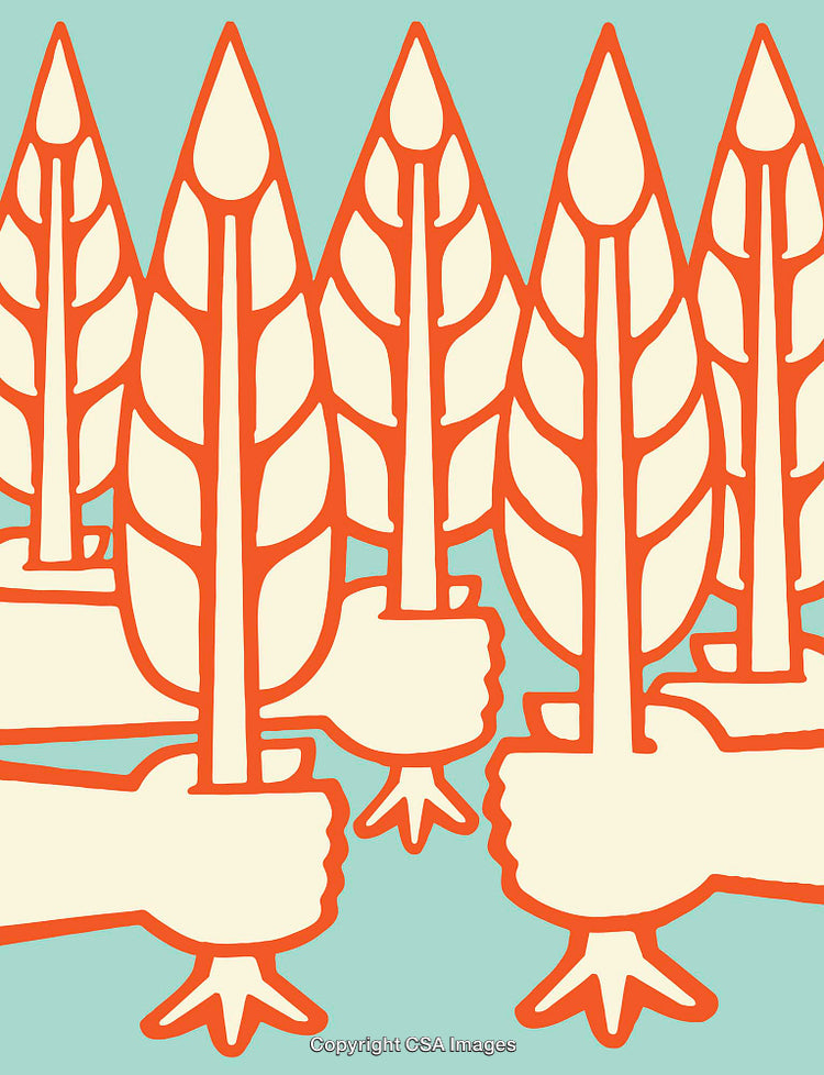Colorful Illustration Showcasing Stylized Tree Designs and Hands Holding Them