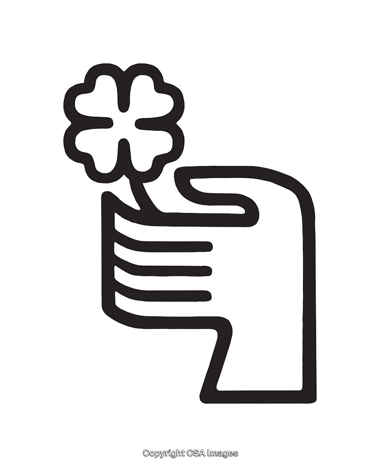 Stylized Line Art of a Hand Holding a Four-Leaf Clover