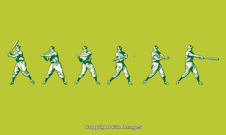 Illustrated Sequence of Baseball Player Swinging Bat in Line Art