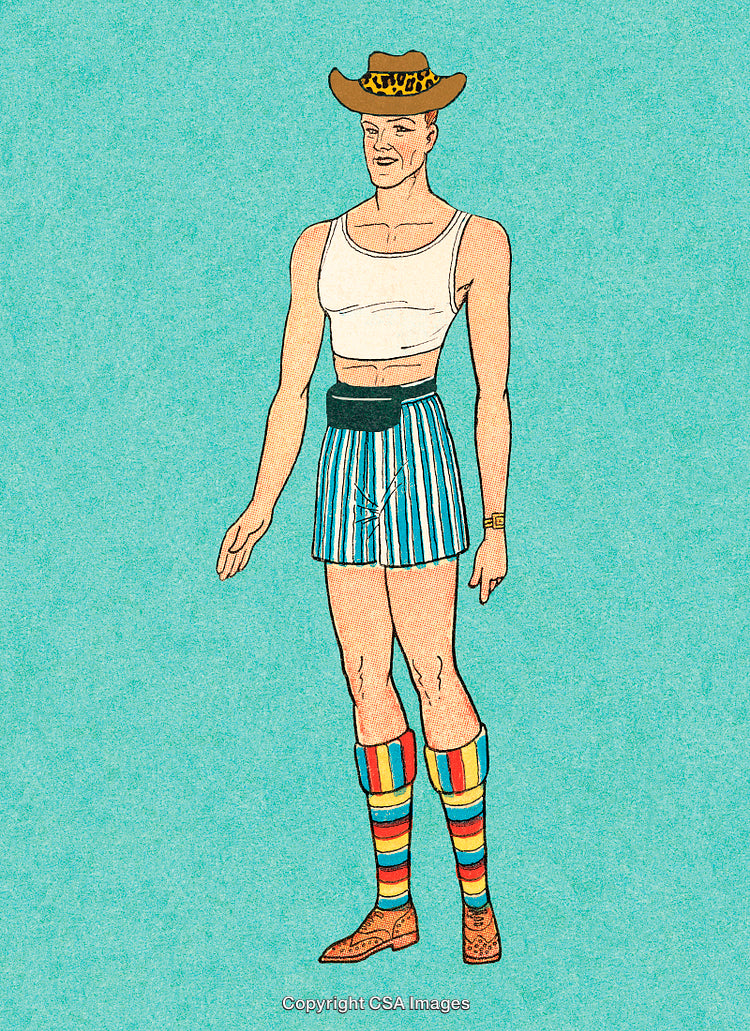 Retro Comic Style Character Wearing Colorful Attire With a Unique Cowboy Hat