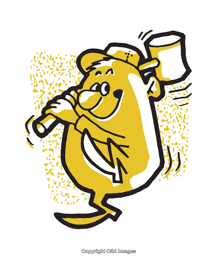 Playful Cartoon Character Holding a Mallet in a Vibrant Illustration
