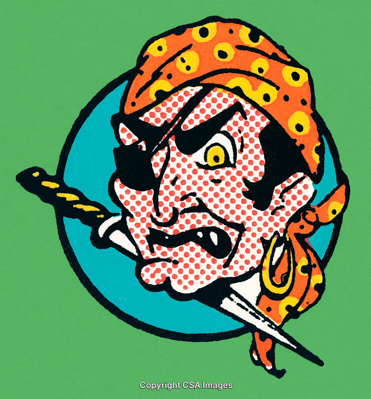 Illustrated Pirate Portrait Featuring Vibrant Colors and a Classic Bandana