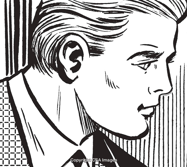 Detailed Black and White Illustration of a Man in a Thoughtful Pose