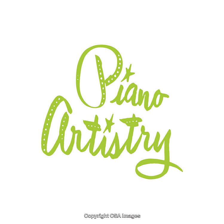 Green Hand-Lettered Typography Reading 'Piano Artistry' with Star Accents