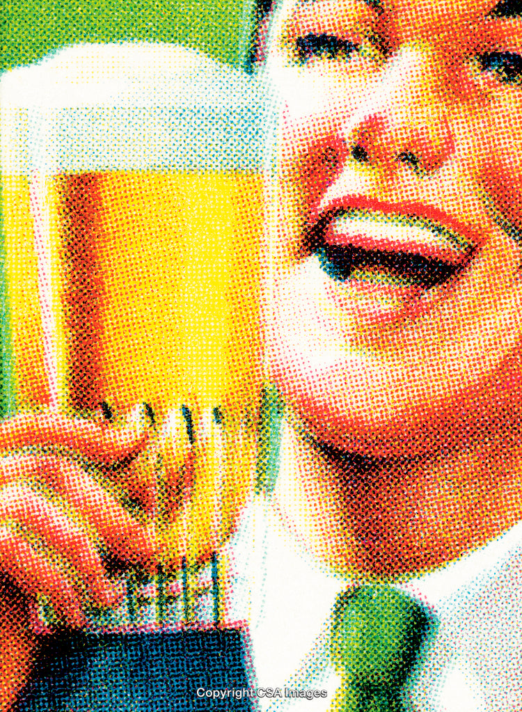 Retro Illustration of a Smiling Person Holding a Glass of Beer
