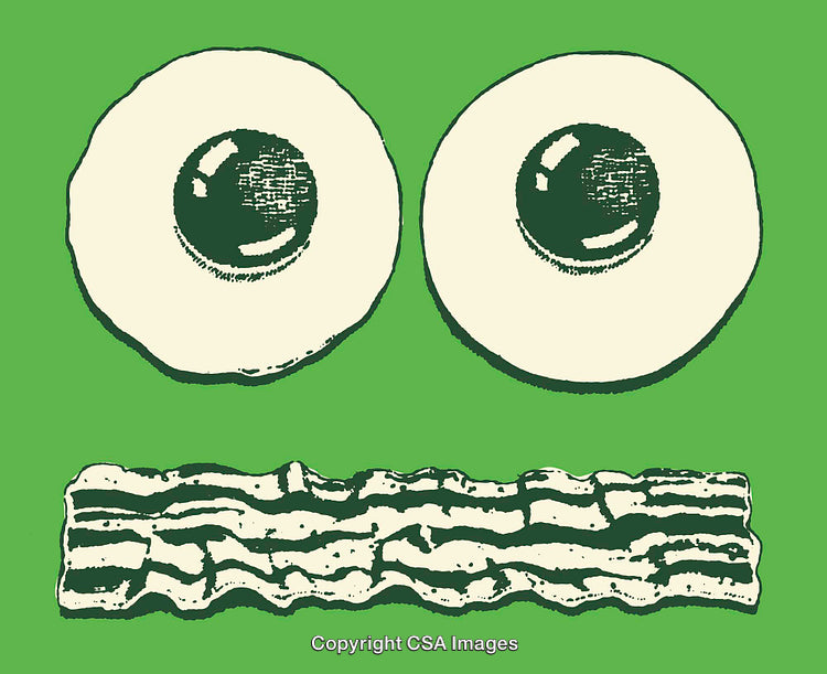 Creative Illustration of Eggs and Bacon on a Green Background