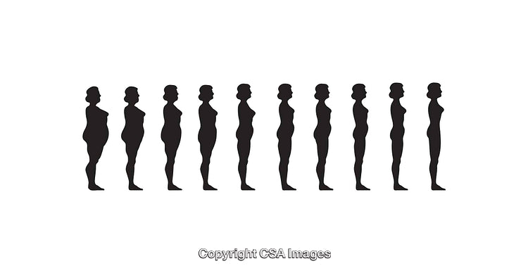 Sequential Silhouettes Showing Stages of Weight Loss in Black and White