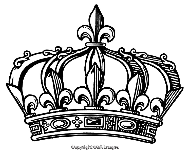 Intricate Black and White Engraving of a Royal Crown with Ornamental Details