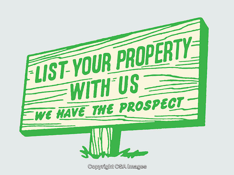 Vintage Green Wooden Sign Promoting Property Listings for Real Estate Professionals