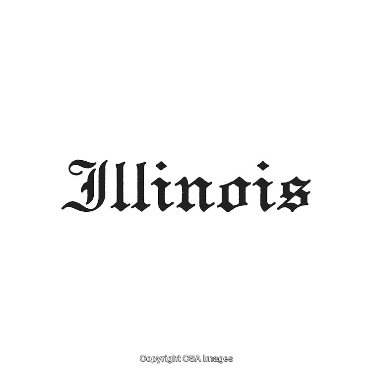 Elegant Black Gothic Style Text Depicting Illinois on a White Background