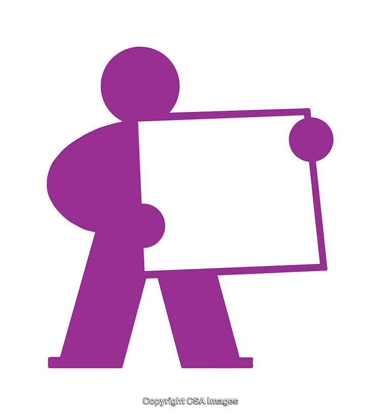 Purple Abstract Icon Depicting Person Holding a Rectangular Frame