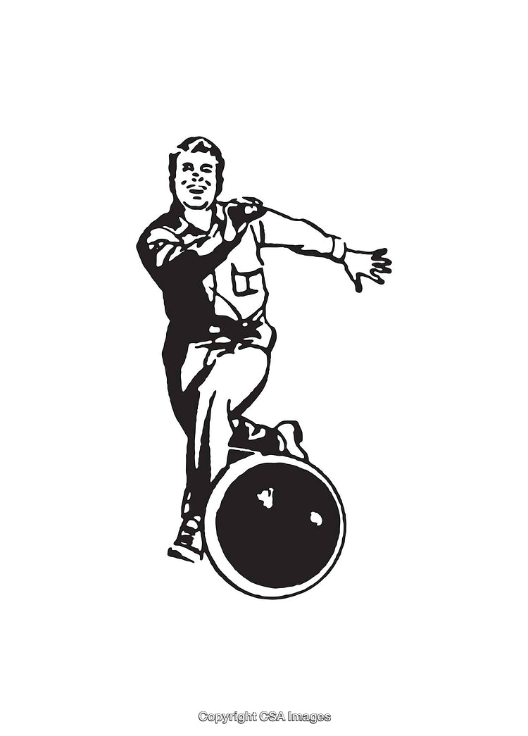 Black and White Line Art of a Man Balancing a Ball