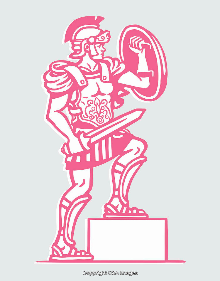 Roman Soldier Illustration in Pink with Armor and Shield