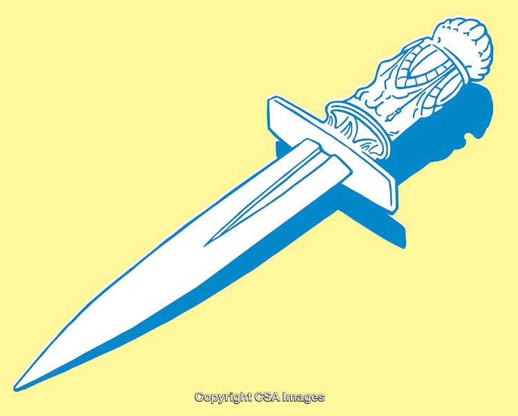 Illustration of a Decorative Dagger with Ornamental Handle on Yellow Background