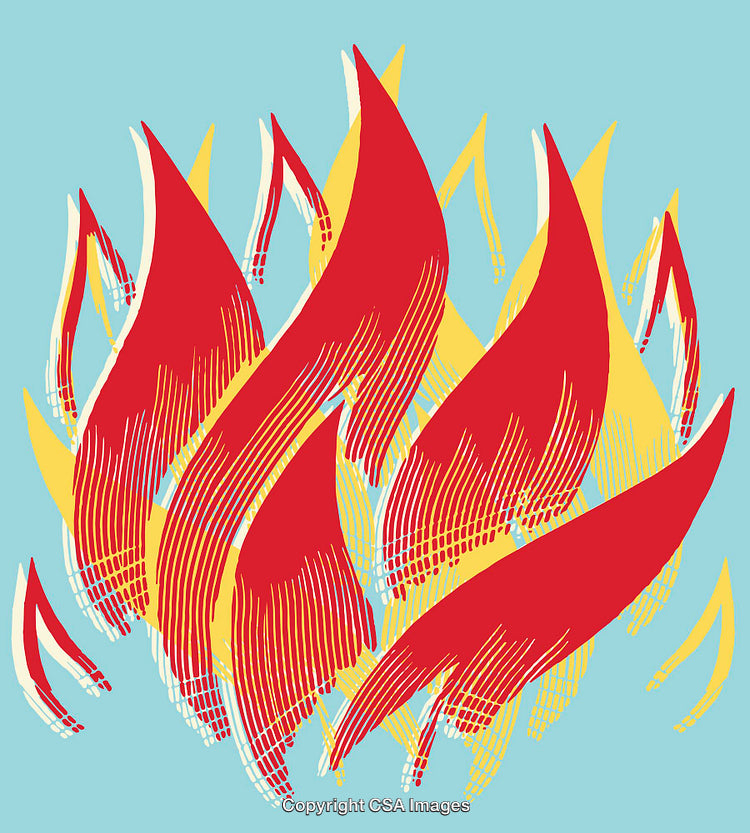 Abstract Display of Red and Yellow Flames on a Blue Background