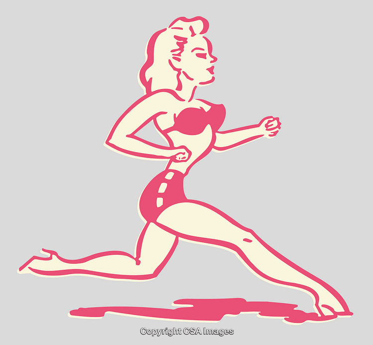 Retro Style Woman in Dynamic Pose Line Art Illustration