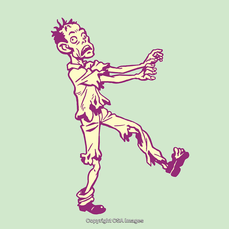 Colorful Line Art Illustration of a Zombie in a Comical Pose