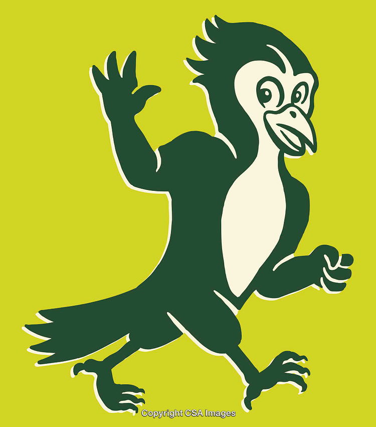 Colorful Cartoon Illustration of a Happy Bird Character with a Playful Pose