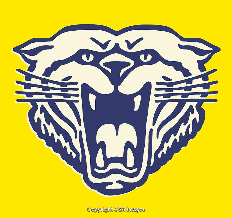 Roaring Wild Cat Illustration with Bold Yellow Background