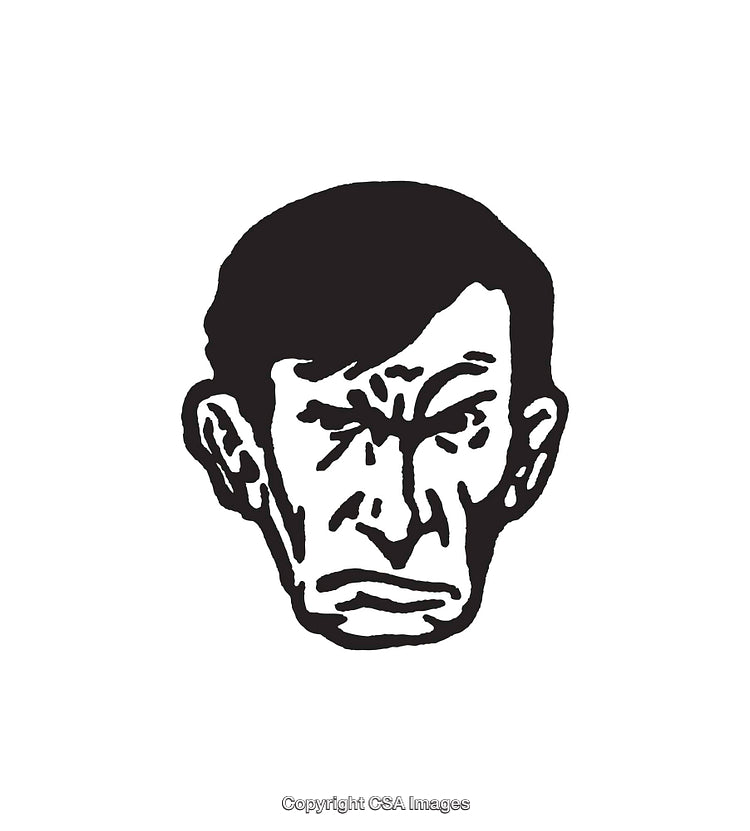 Black and White Line Art Illustration of an Angry Male Figure
