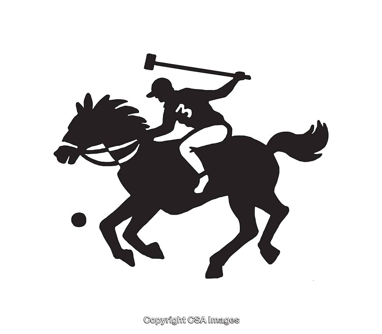Black and White Silhouette Illustration of a Polo Player on Horseback