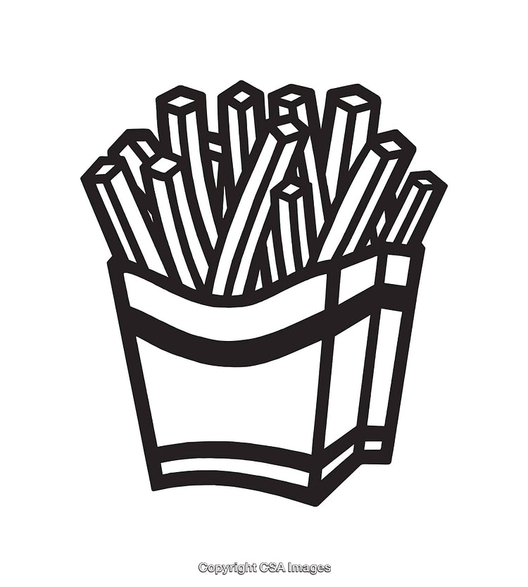 Black and White Line Art Illustration of Fast Food French Fries