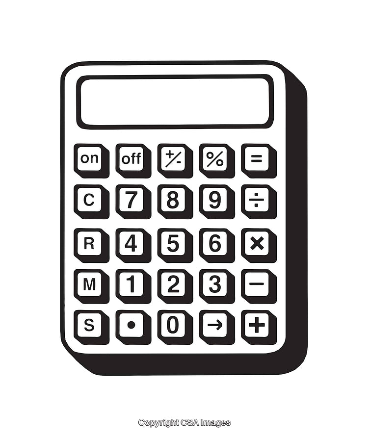 Black and White Illustration of a Digital Calculator