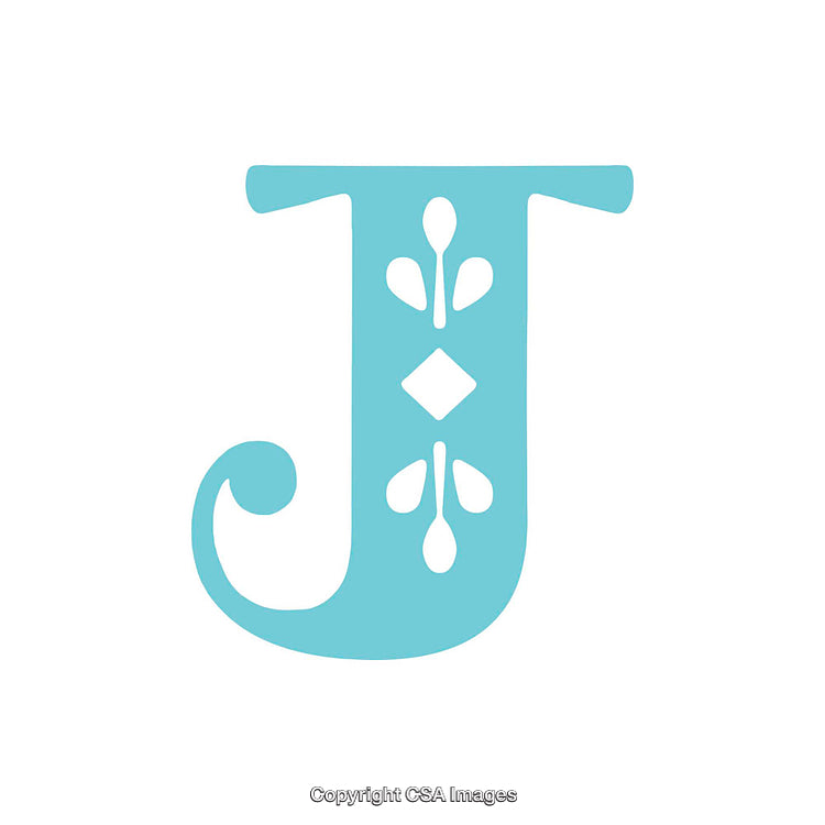Elegant Blue Letter J With Decorative Design Elements on White