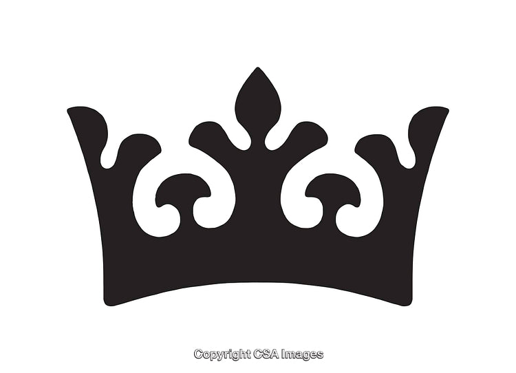 Black Silhouette Crown Icon With Ornate Design on White Background