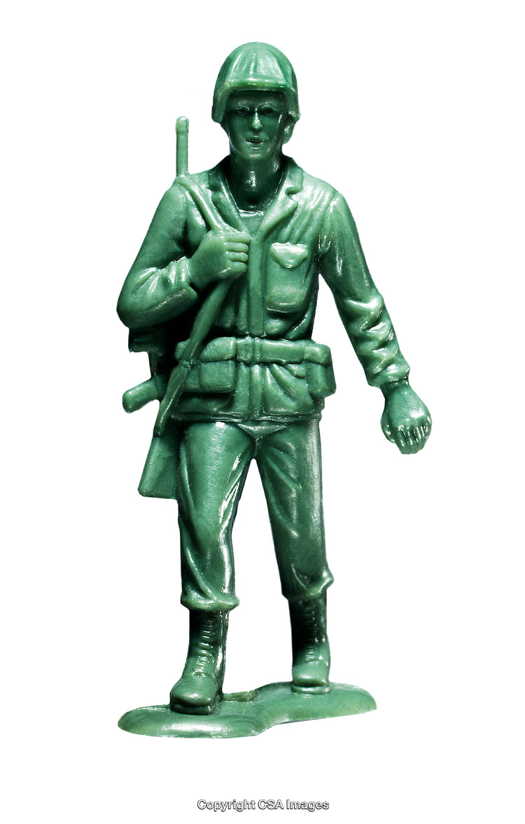 Green Plastic Toy Soldier Figure Holding Rifle in Classic Standing Pose