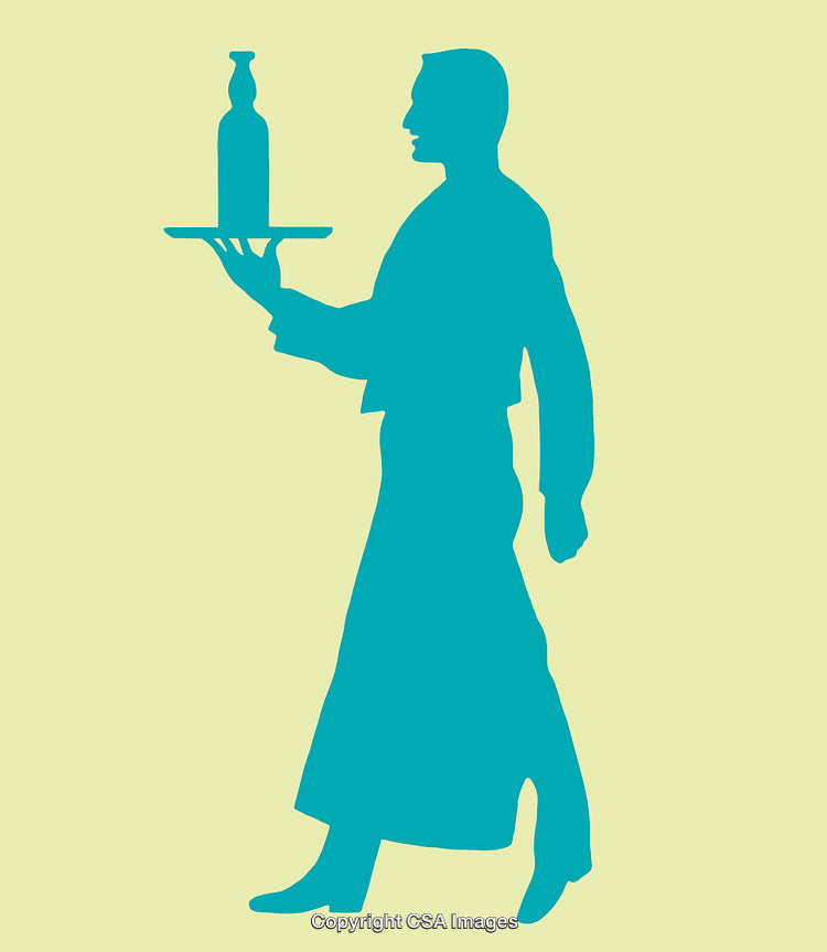 Silhouette of Waiter Holding Tray With Bottle in Minimalist Style
