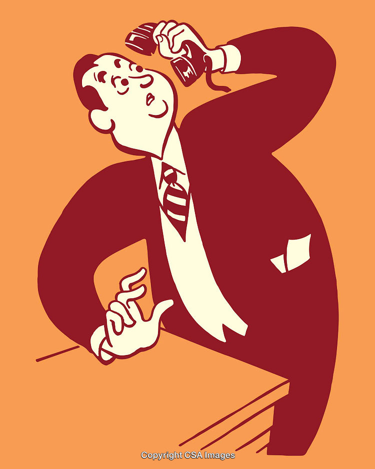 Retro Cartoon of Stressed Businessman Holding a Telephone Illustrating Frustration