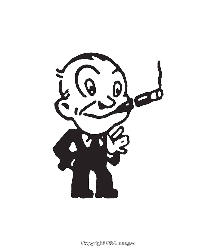 Vintage Black and White Character Smoking a Cigar