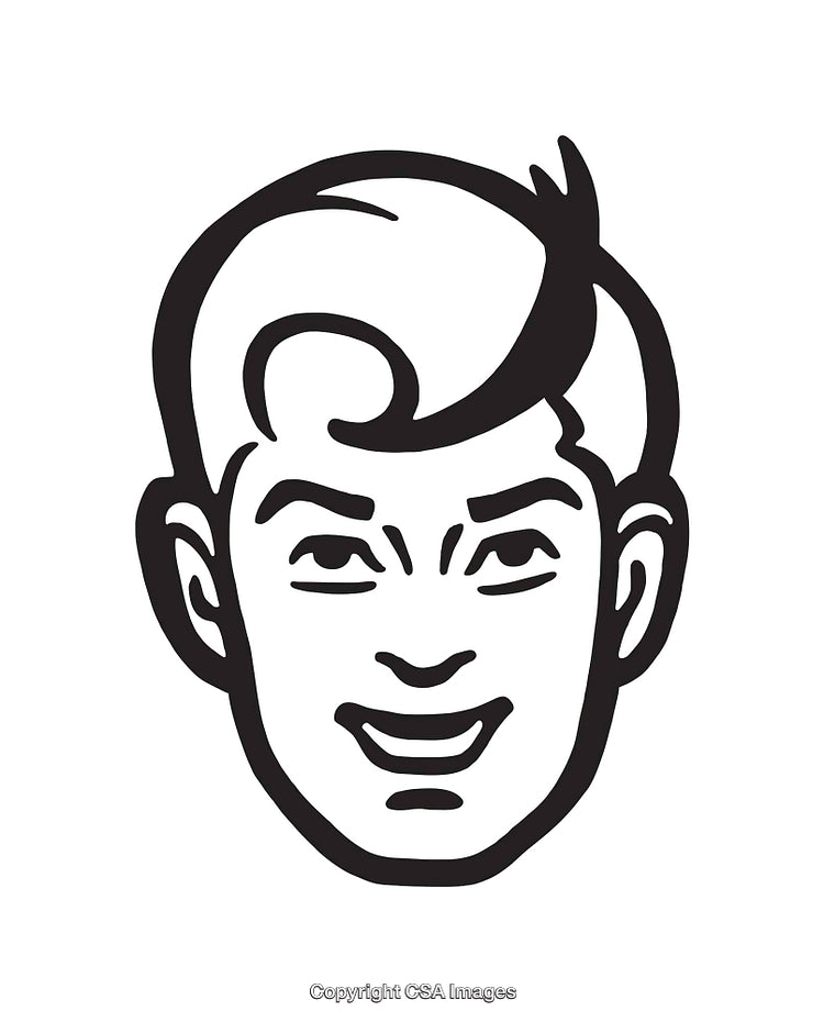 Monochrome Illustration of a Smiling Male Face with Retro Style