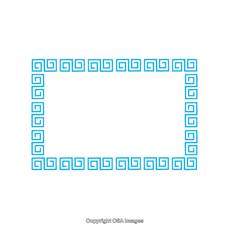 Blue Geometric Frame with Greek Key Pattern on White Background