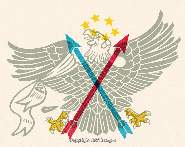 Bold Eagle Illustration Highlighting Arrows and Stars in Vintage Style