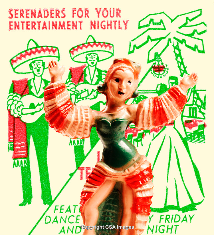 Colorful Figurine with Retro Mexican Poster in the Background