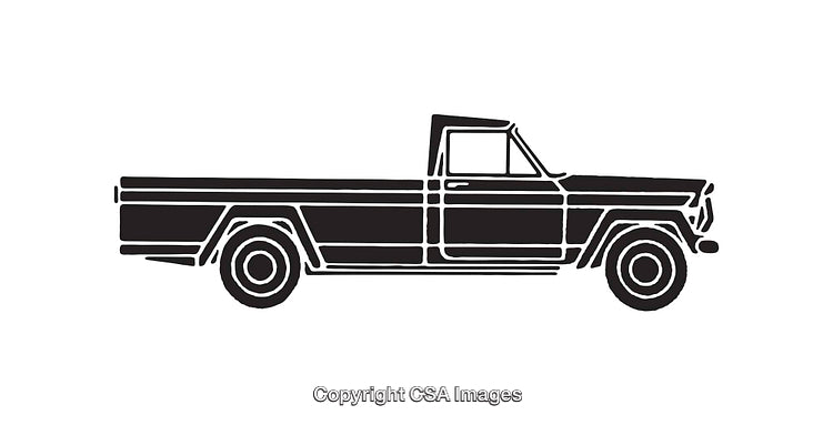 Vintage Pickup Truck in Black and White Line Art Illustration