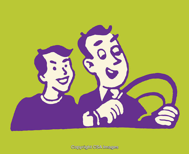 Cartoon Illustration of Two Happy People Sharing a Fun Moment in a Car