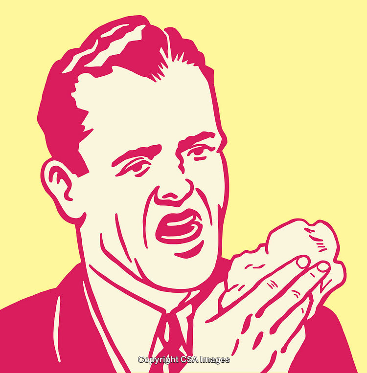 Retro Style Illustration of a Man Sneezing With Tissue in Hand