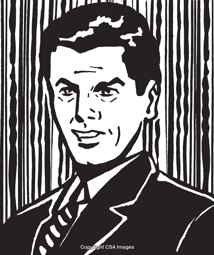 Black and White Retro Man in Formal Attire Artwork