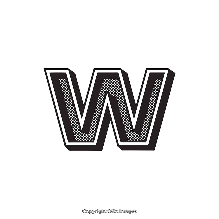 Stylized Black Retrò Letter W with Pop Art Details