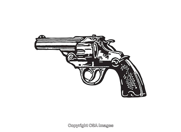 Detailed Black and White Revolver Line Art Illustration
