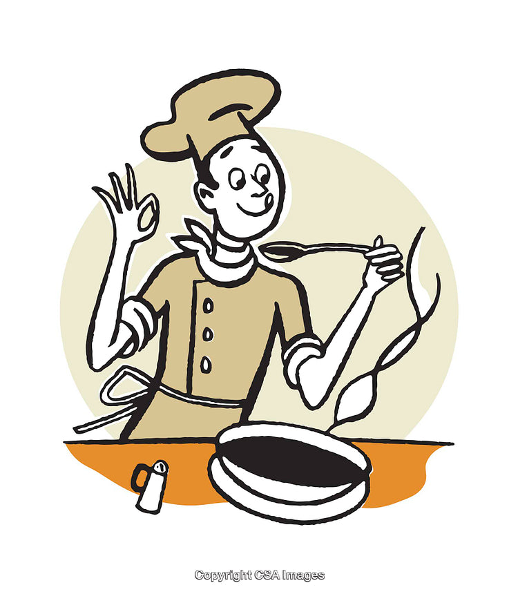 Chef Illustrating Culinary Taste with Humor in Line Art Style