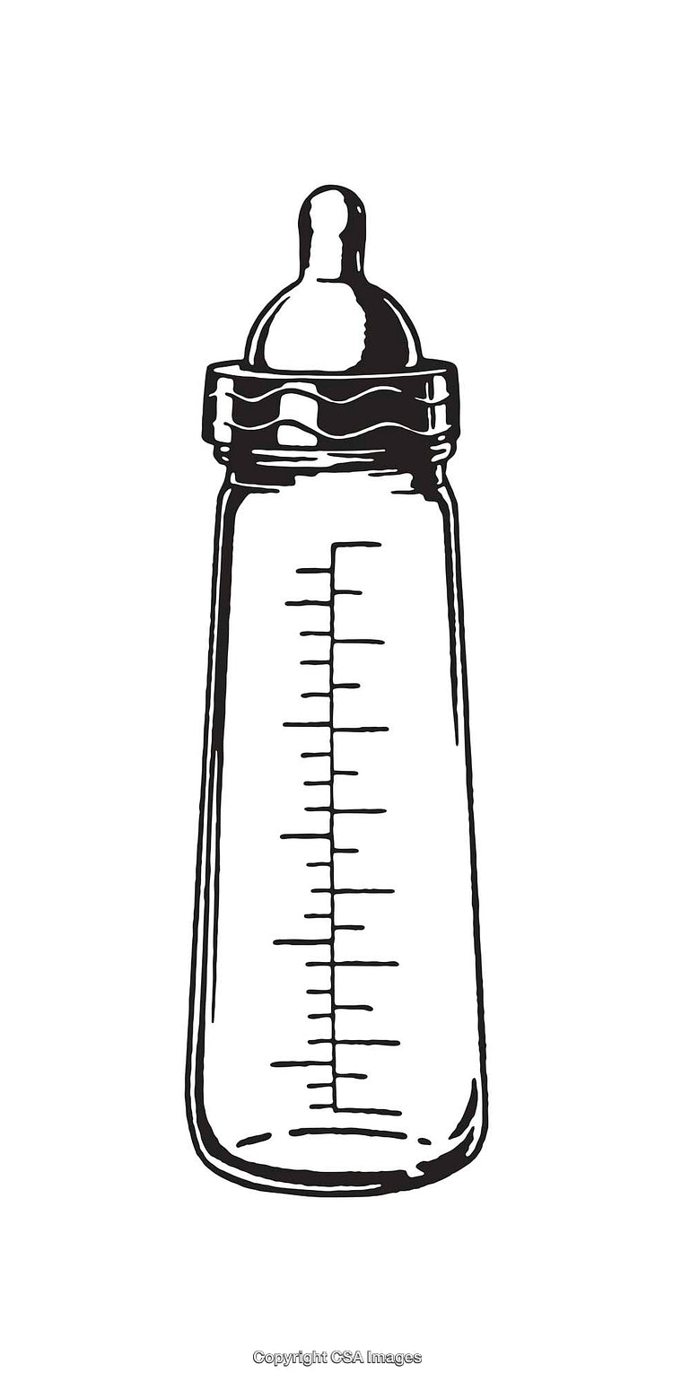 Black and White Line Art Illustration of a Baby Bottle